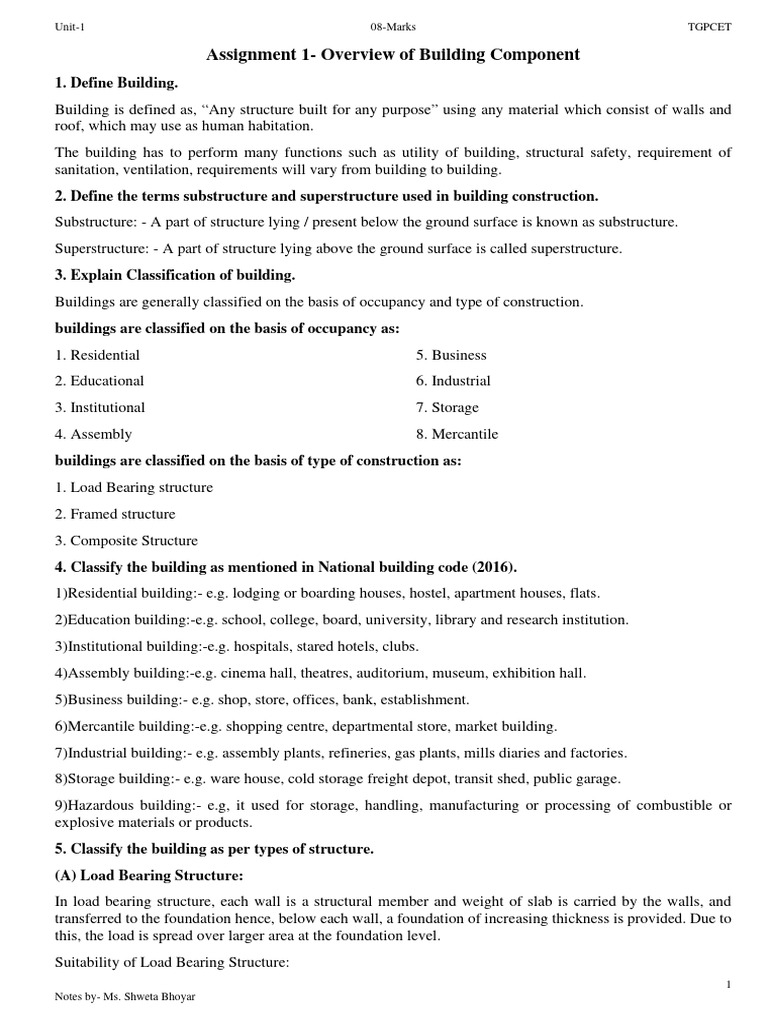 Assignment 1 - Overview of Building Component | PDF | Wall | Building