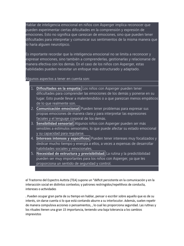 Inteligencia emocional en niños con Asperger | PDF | Síndrome de ...