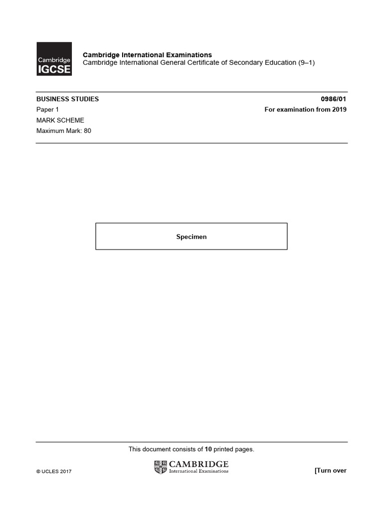 Business Studies IGCSE Mark Scheme | PDF | Interest | Employment