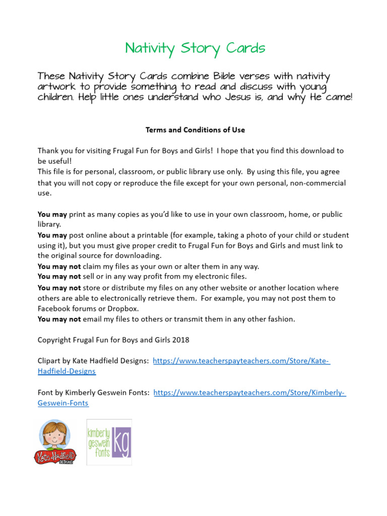 Nativity Story Cards PDF Bible Content Canonical Gospels