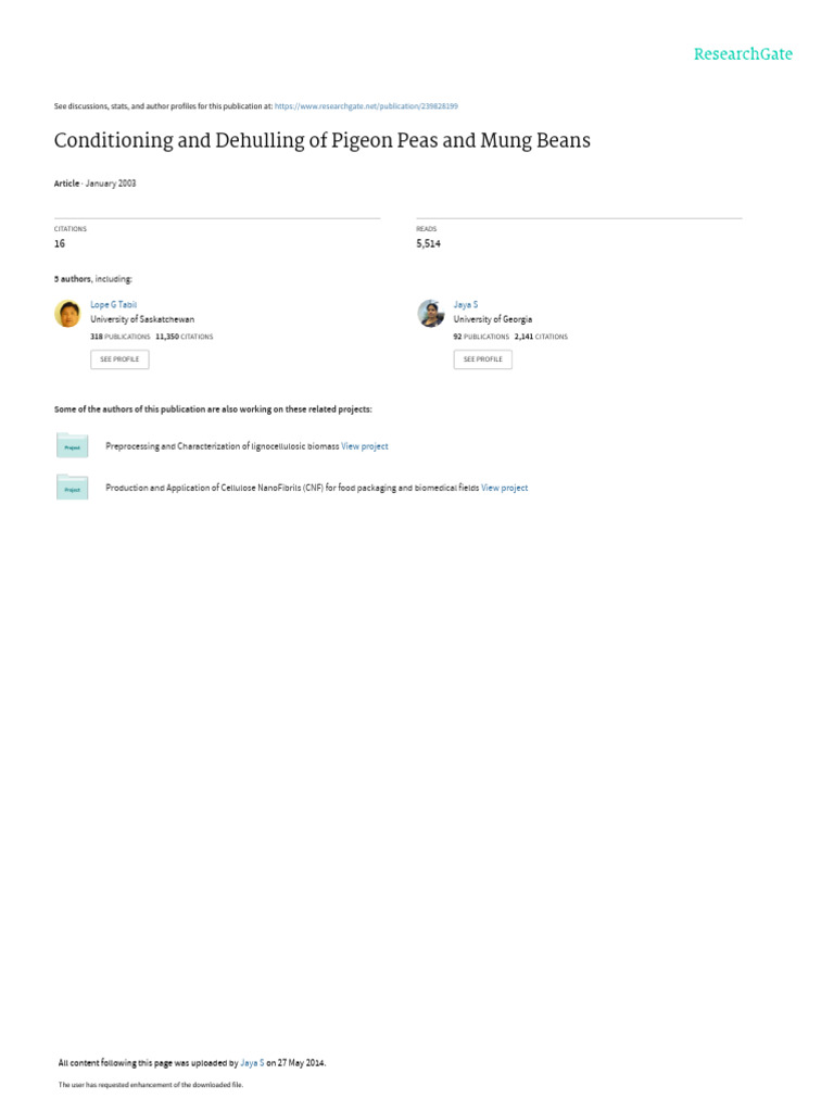 Conditioning and Dehulling of Pigeon Peas and Mung PDF Legume Bean