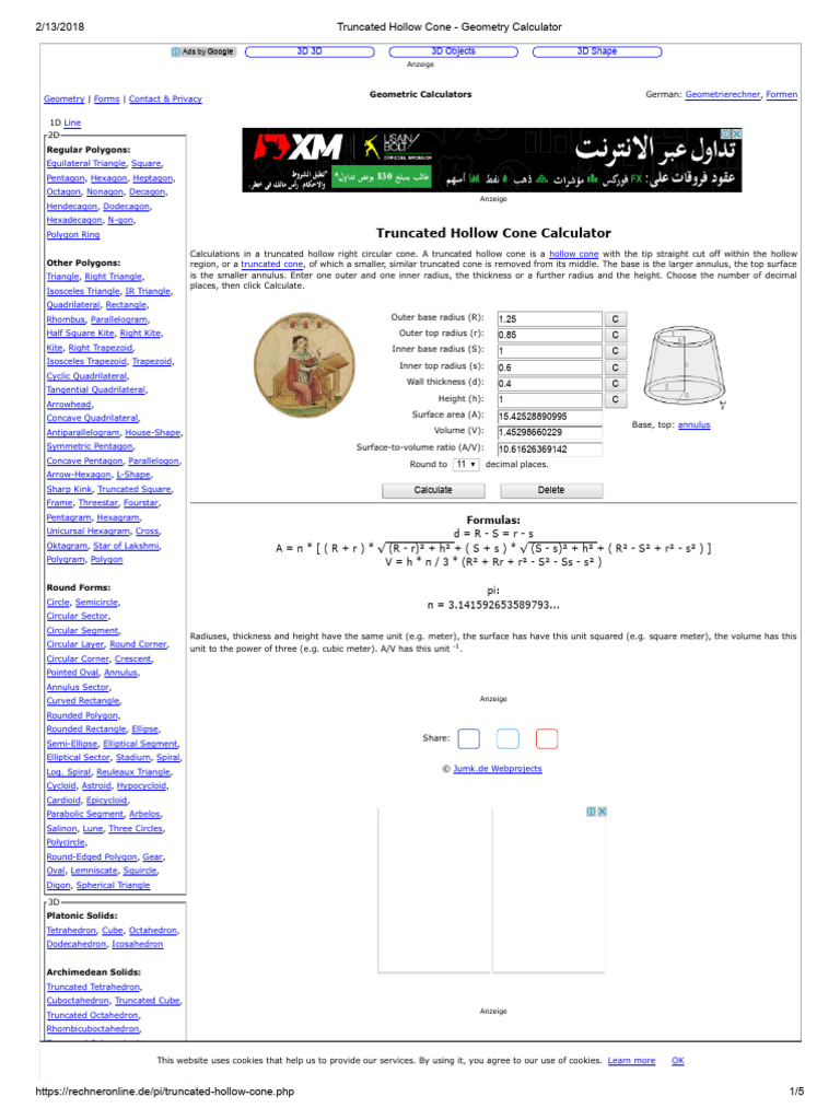 Truncated Hollow Cone Geometry Calculator PDF Euclid Classical