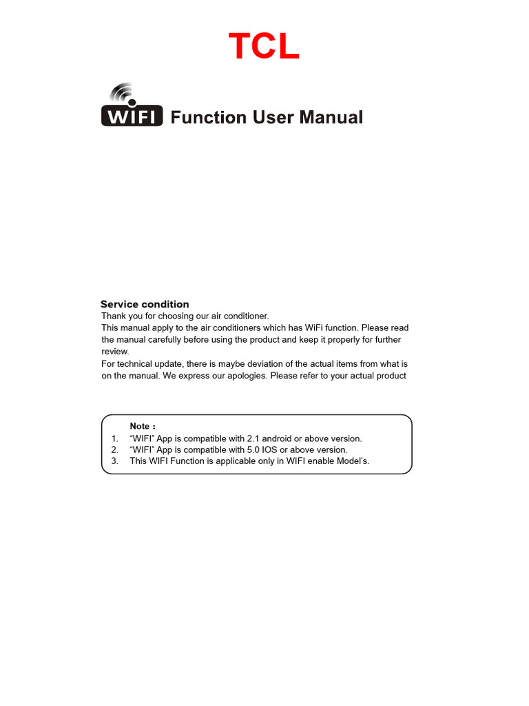 TCL WiFi Air Conditioner Setup Guide | PDF | Mobile App | Ios