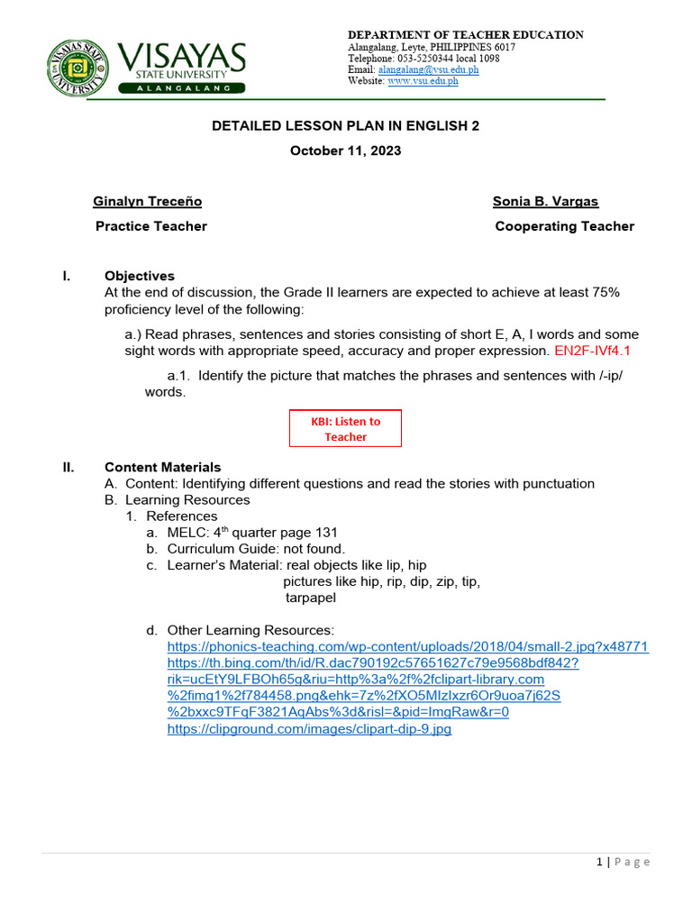 Grade 2 English Lesson Plan | PDF | Lesson Plan | Teachers