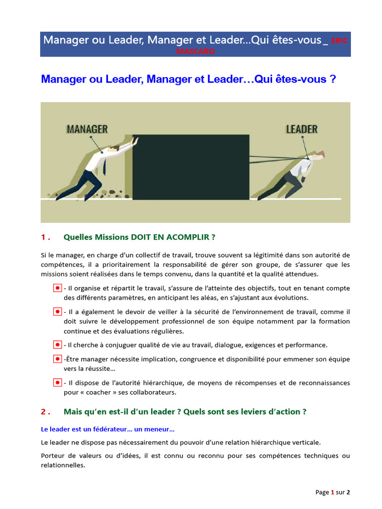 Managers et Leaders : Équilibre essentiel | PDF | Direction | Business