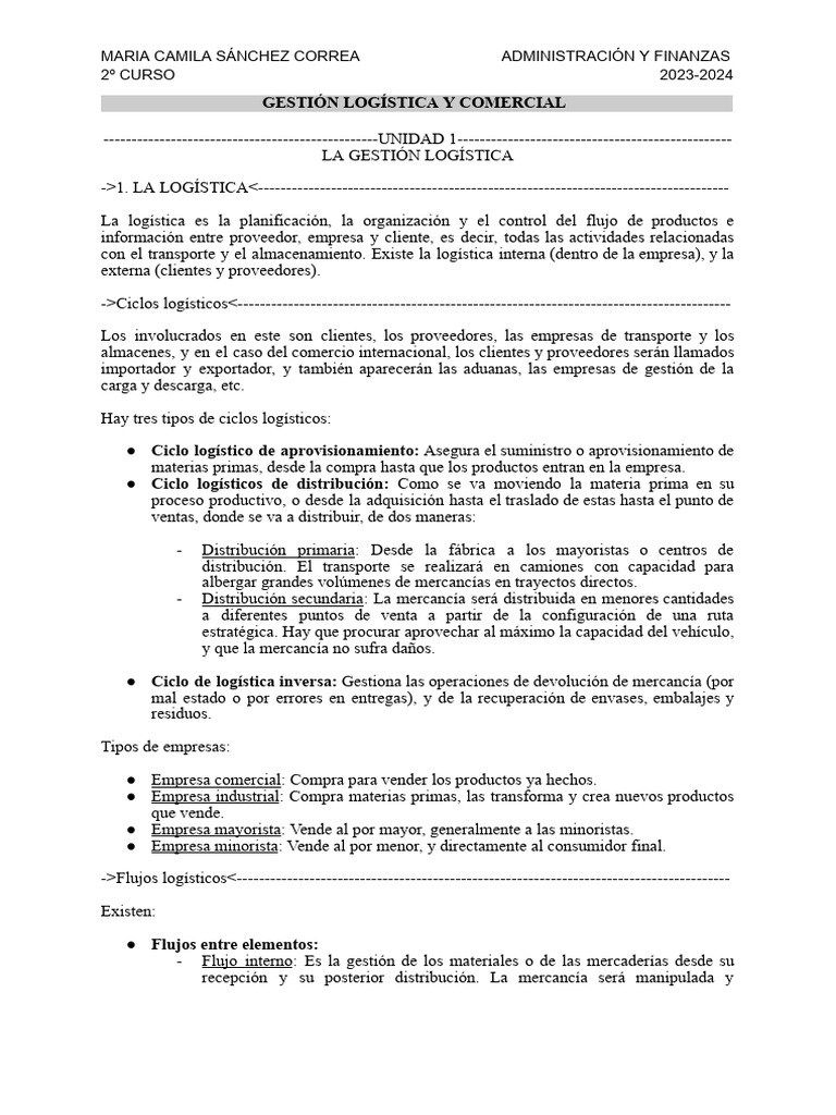 Gestión Logística y Comercial 2023-2024 | PDF | Logística | Gestión de ...
