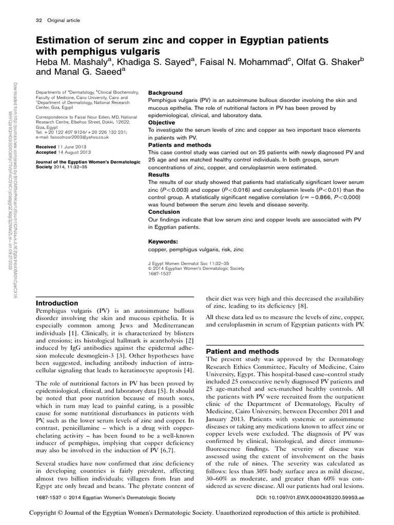 Estimation of Serum Zinc and Copper in Egyptian.6 | PDF | Zinc ...