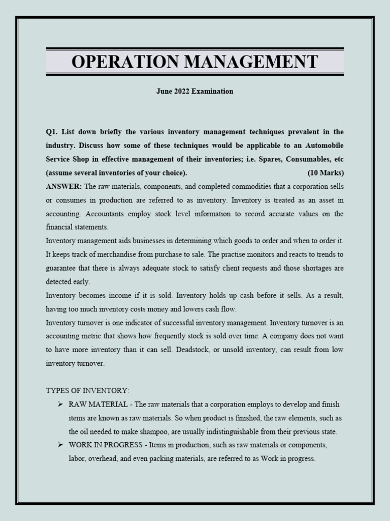 OPERATIONAL MANAGEMENT Final | PDF | Inventory | Lean Manufacturing