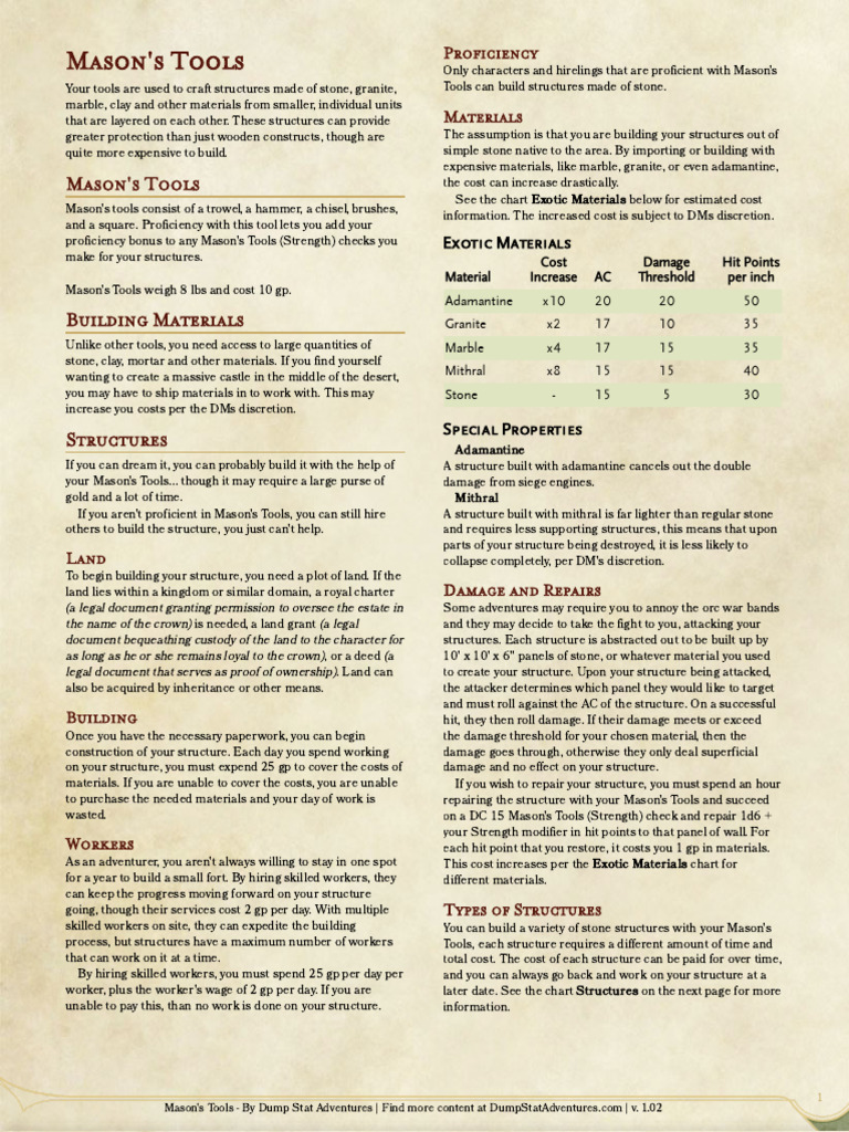 Mason's Tools PDF Masonry Castle
