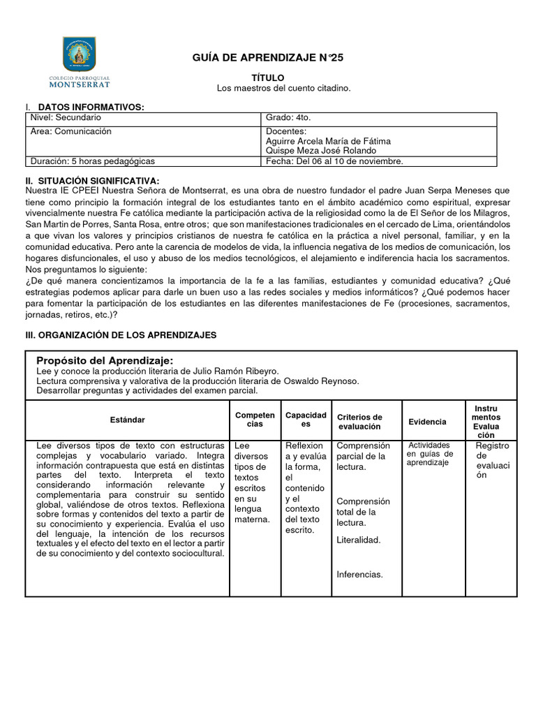 25 Guia de Aprendizaje CUARTO ANO 2023 | PDF
