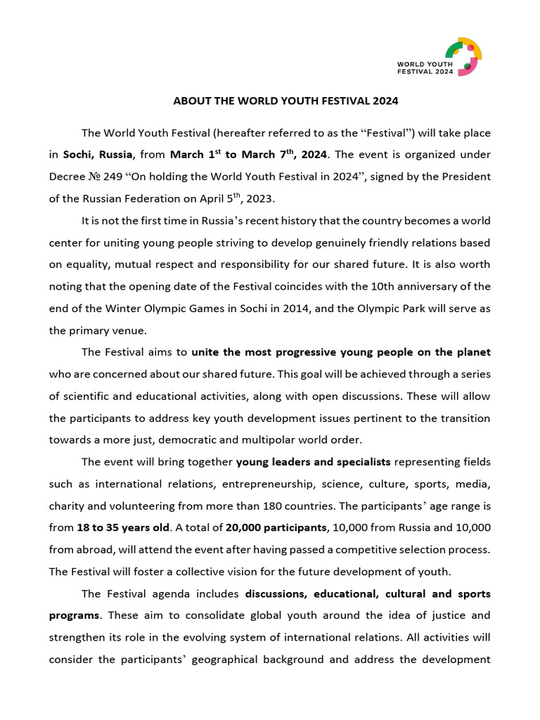 World Youth Festival 2024 EN | PDF | Sports