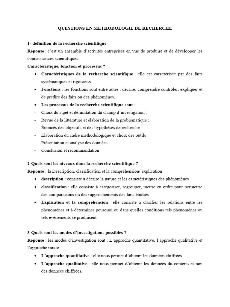 Questions Clés en Méthodologie de Recherche | PDF | Analyse des données ...
