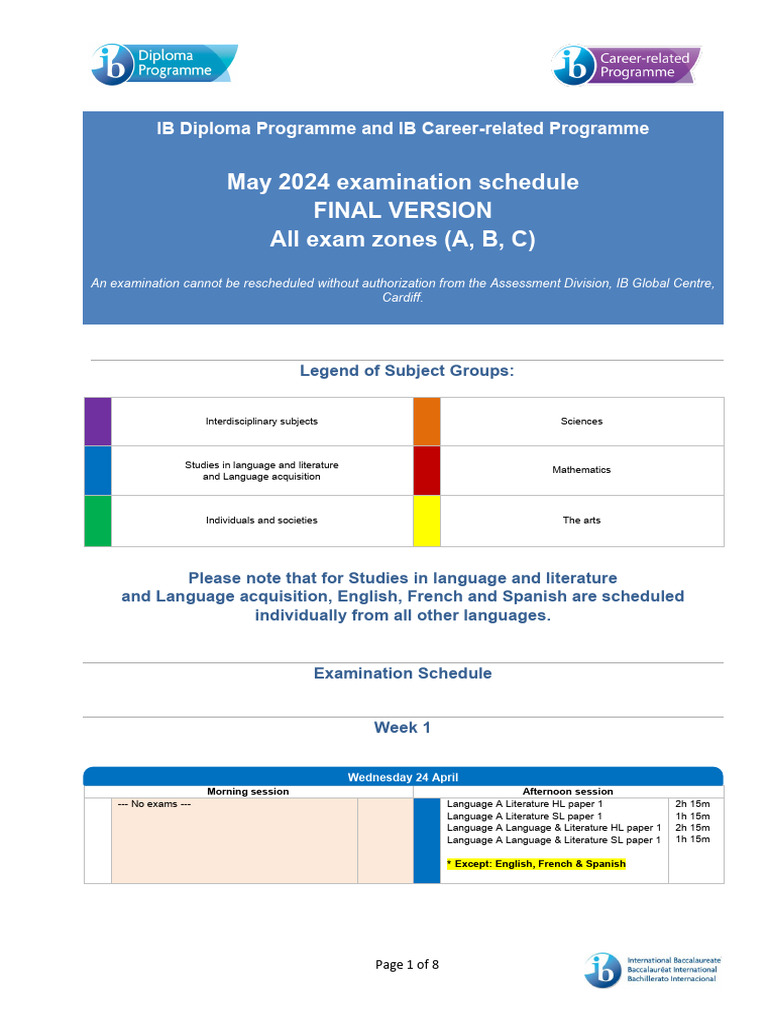 IB May 2024 Exam Schedule | PDF | Science