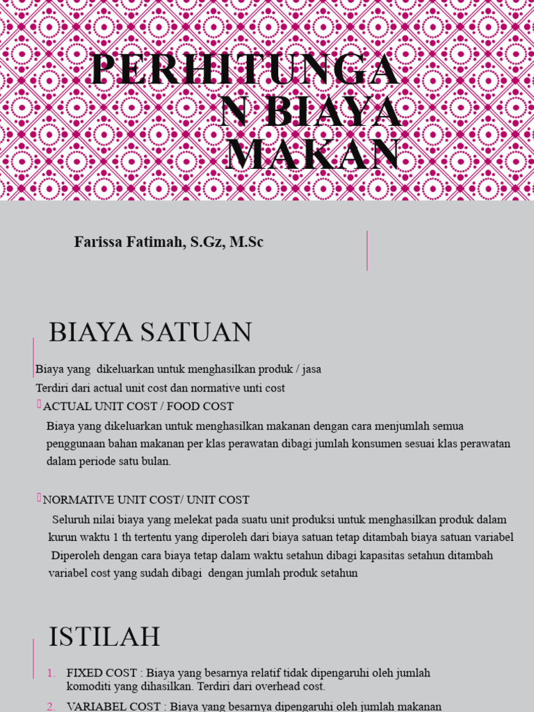 Analisis Biaya Makanan dan Unit Cost | PDF | Kesehatan Holistik