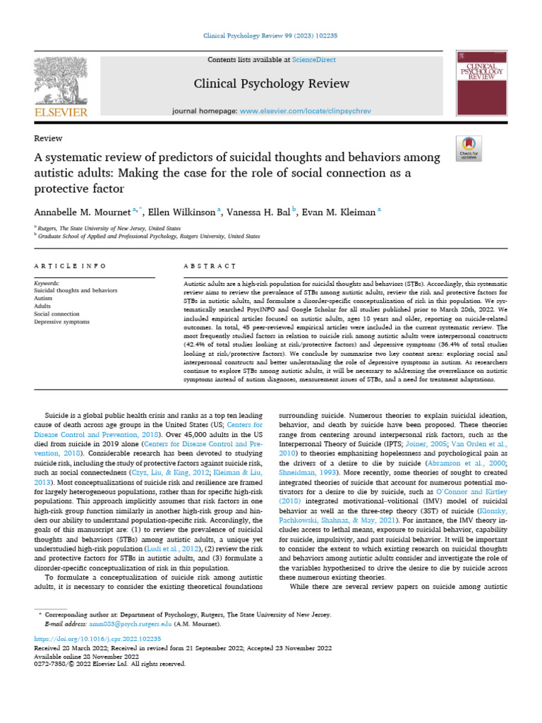 Mournet (2023) A Systematic Review of Predictors of Suicidal Thoughts ...