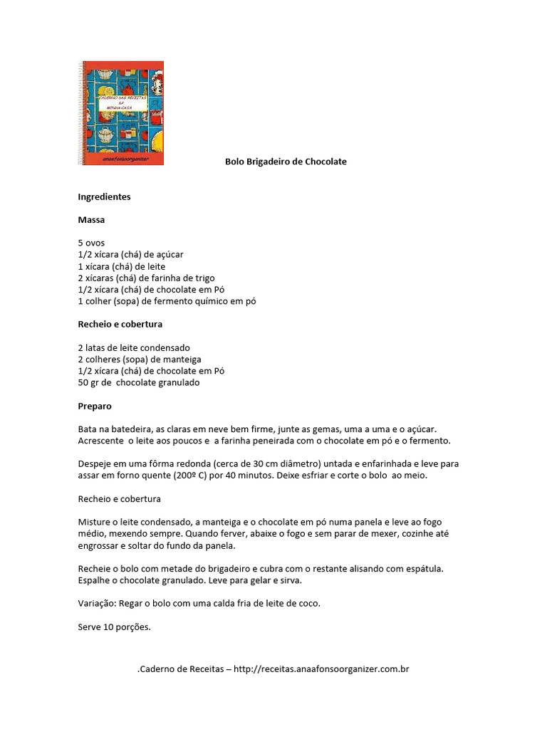 Bolo Brigadeiro de Chocolate Receita | PDF