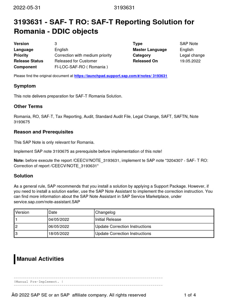 SAF-T RO: SAF-T Reporting Solution For Romania - DDIC Objects | PDF ...