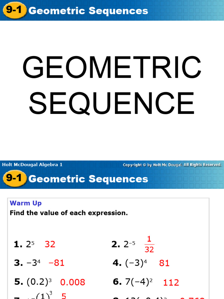 9 1 Geometric Sequences | PDF | Sequence | Geometry
