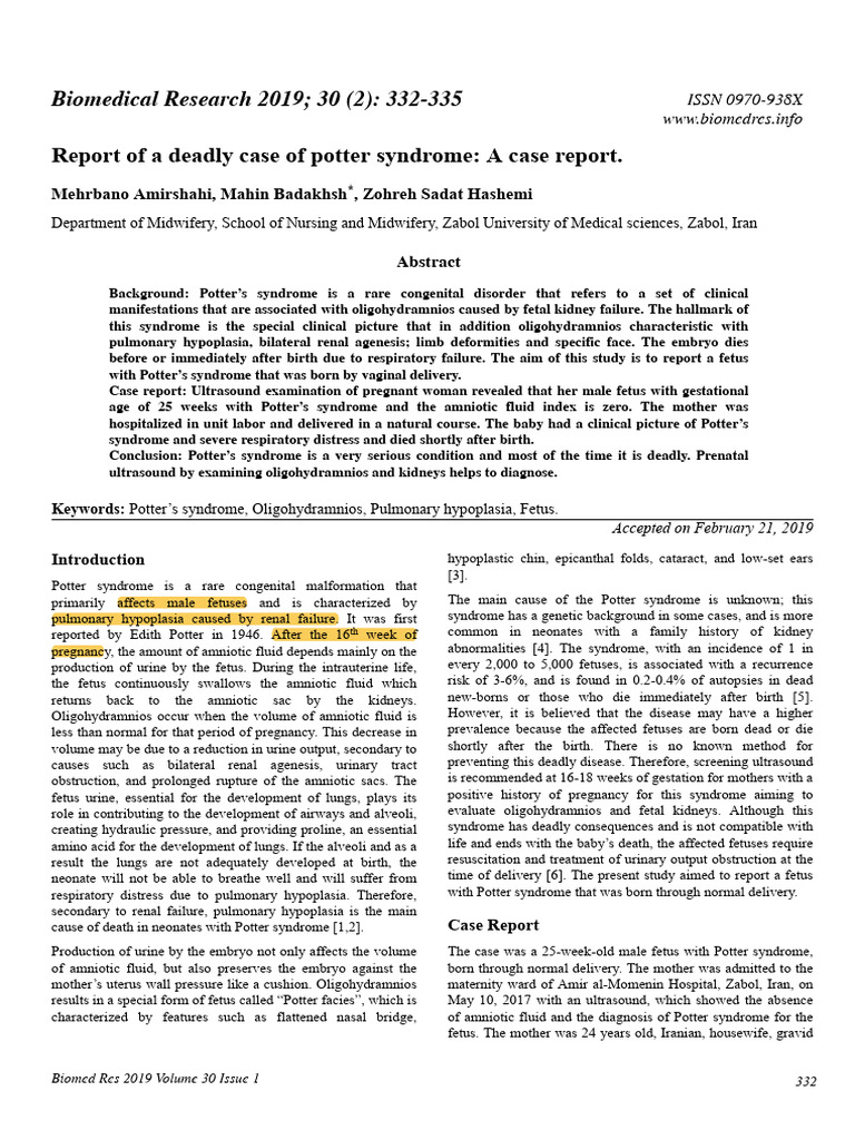 Síndrome de Potter Download Free PDF Fetus Childbirth