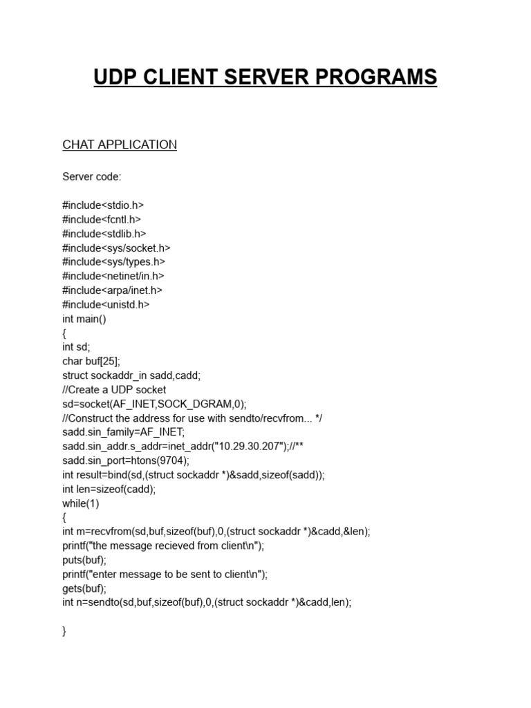 UDP TCP Chat and Calculator Programs | PDF | Computer Standards ...