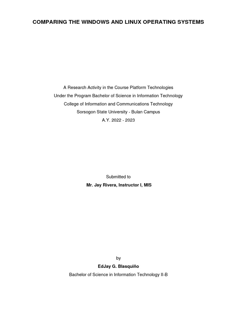 Windows vs. Linux OS Comparison | PDF | Operating System | Microsoft ...