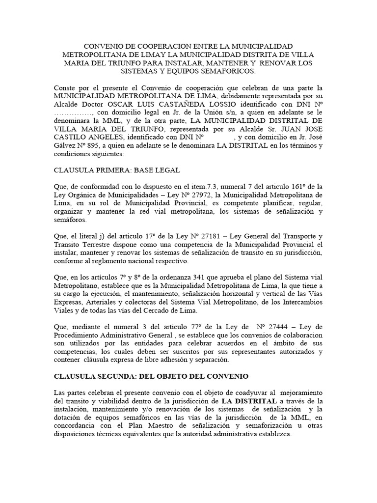CONVENIO DE COOPERACION SEMAFORIZACION | PDF