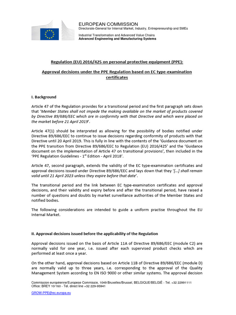 Approval Decisions Under The PPE Regulation Based On EC Type