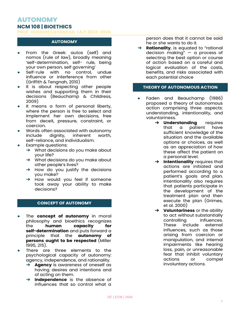 Understanding Autonomy in Bioethics | PDF | Autonomy | Informed Consent
