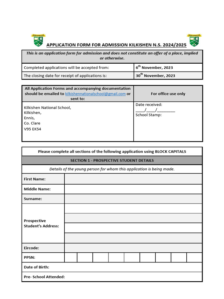 Application Form Kilkishen Ns 2024 PDF Privacy Justice