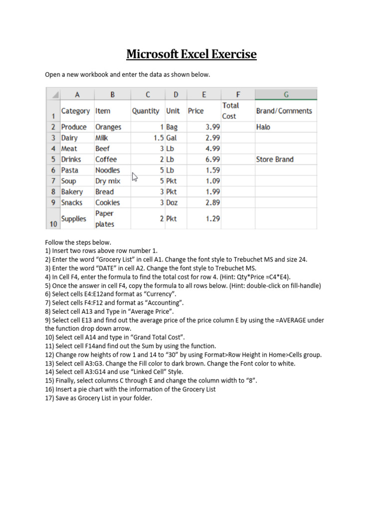 Ms excel exercise pdf