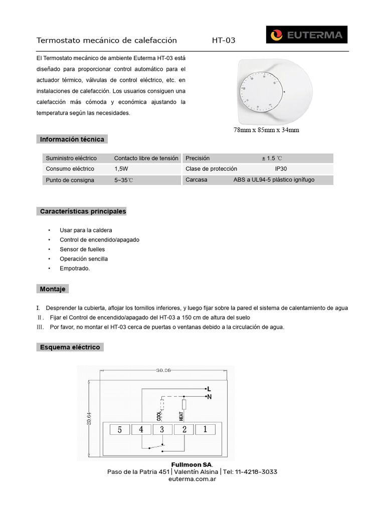 TERMOSTATO MECANICO T6360A ... - Ibérica Del Calor Sl