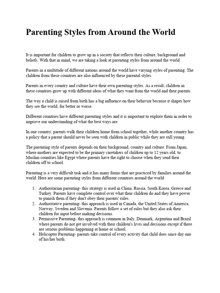 Global Parenting Styles Explored | PDF | Parenting | Interpersonal ...