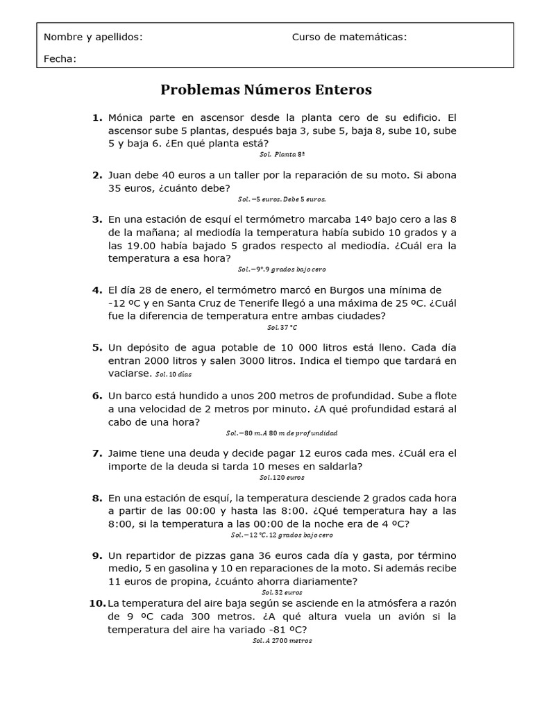 Problemas numeros enteros pdf temperatura