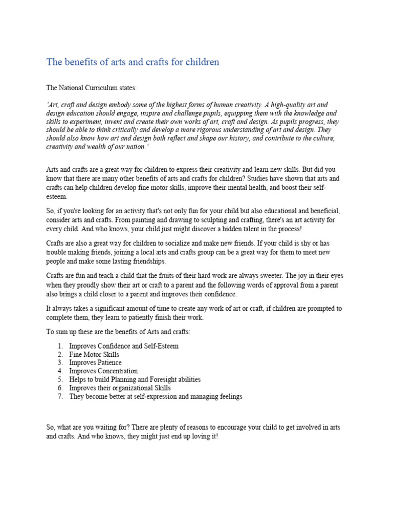 The Many Benefits of Arts and Crafts for Children PDF