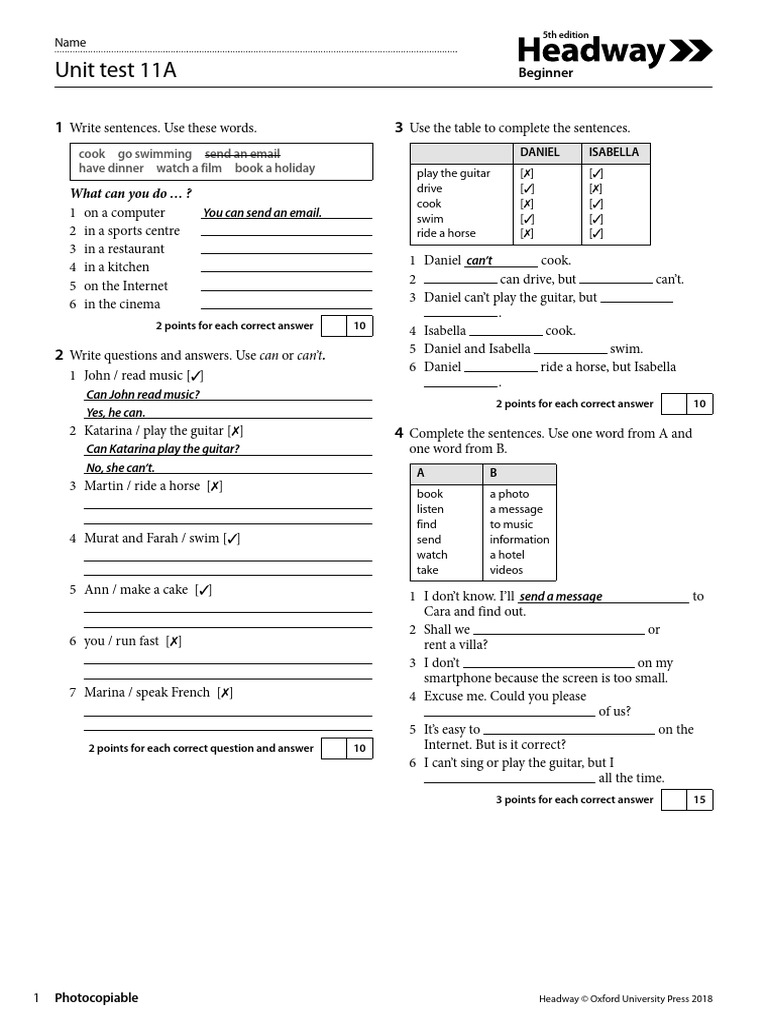 Headway Beginner Unit Test 11a Pdf