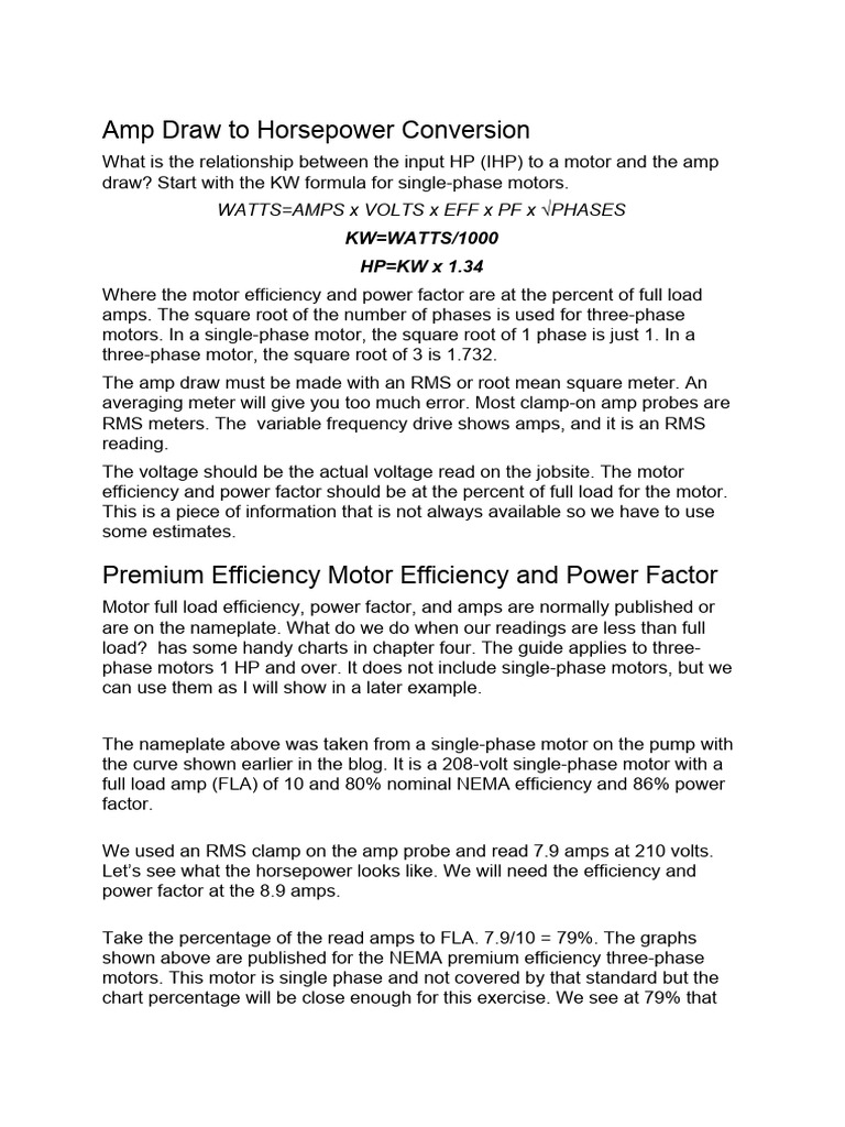 Amp Draw To Horsepower Conversion PDF
