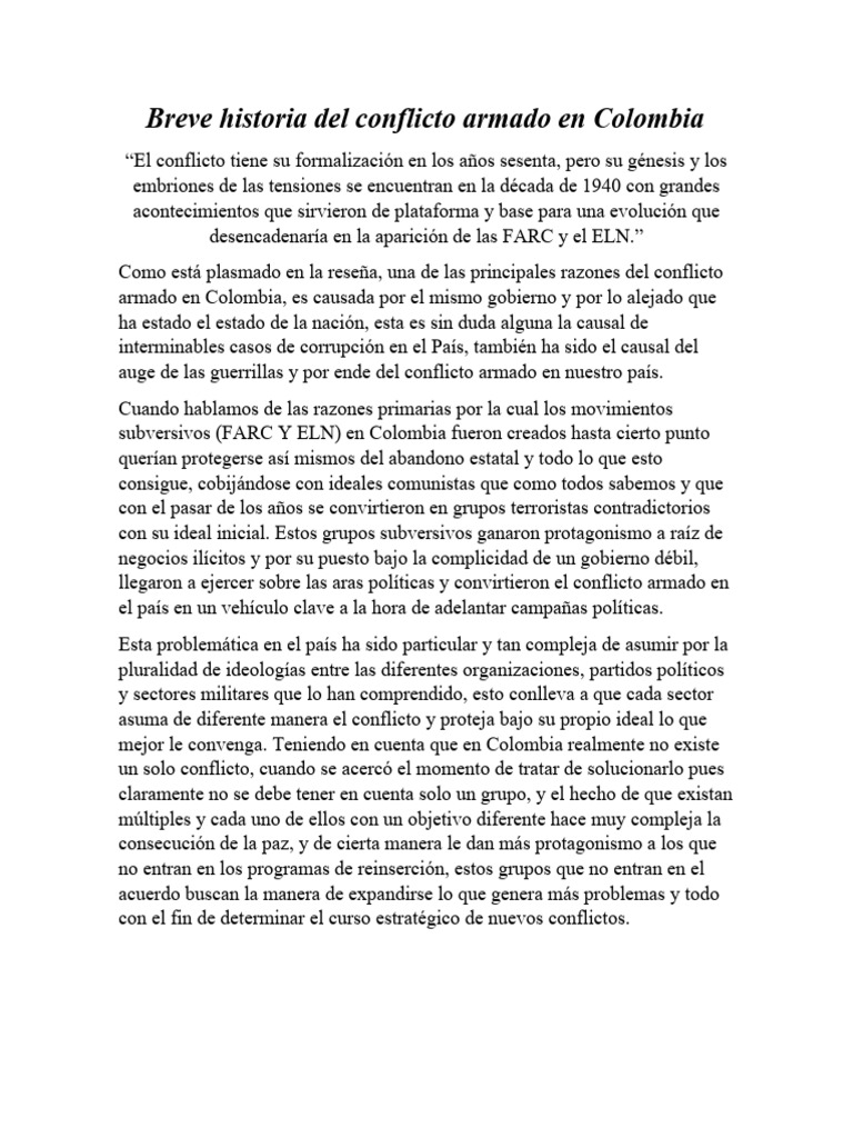 Breve Historia Del Conflicto Armado en Colombia | PDF | Política | Historia