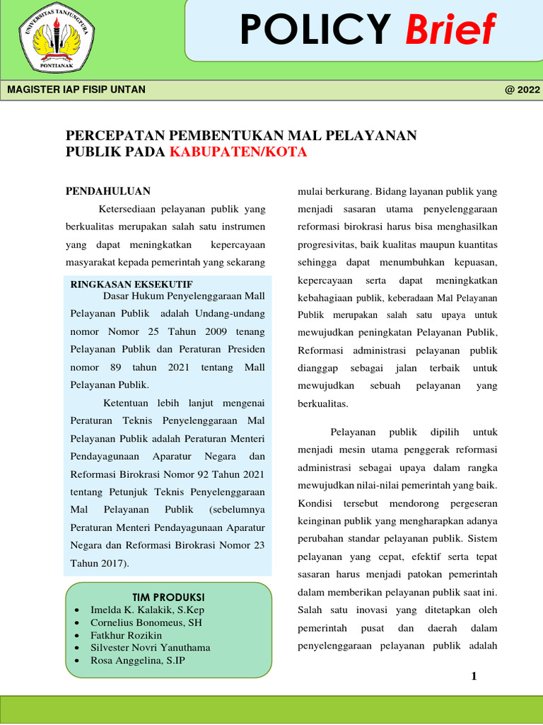Tugas Kelompok Policy Brief | PDF