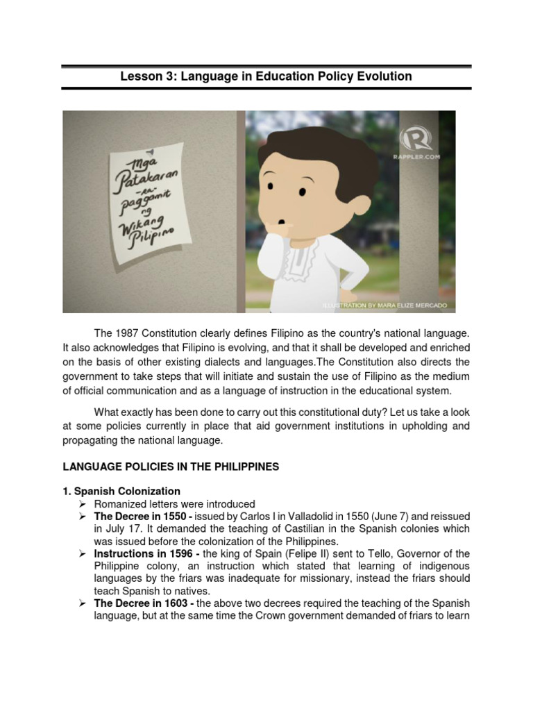 Evolution of Language Policy in Education | PDF | Philippines | Spanish ...