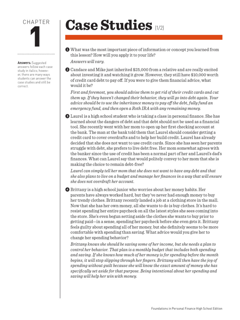 Personal Finance Case Studies for Teens | PDF | Banks | Debt