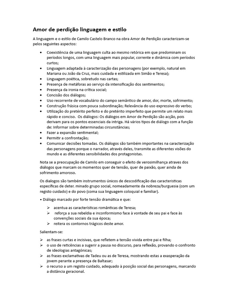 Amor de Perdição Linguagem e Estilo | PDF | Amor | Romeu e Julieta