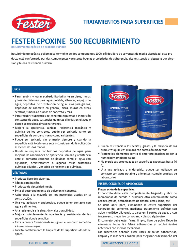 MX FT Fester Epoxine 500 Recubrimiento Impermeabilizantes | PDF ...