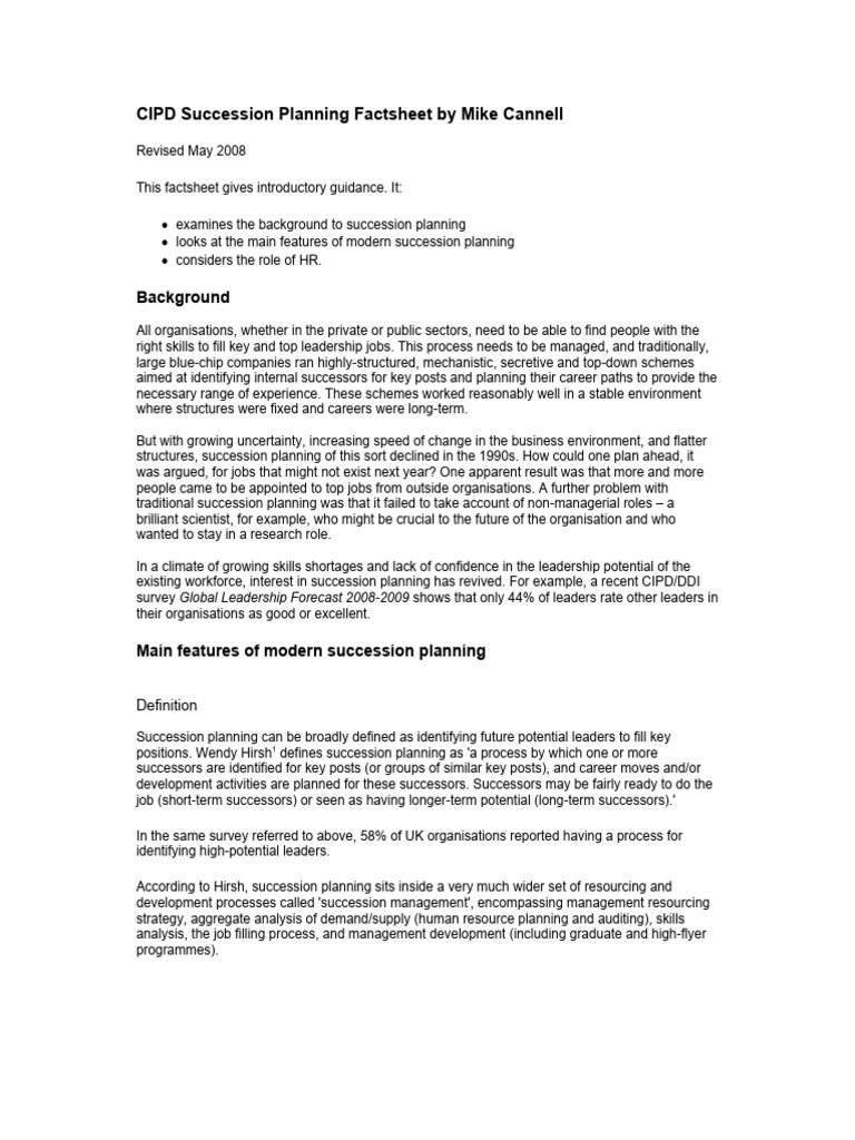 Cipd Succession Planning Factsheetl1 | PDF | Motivation | Motivational