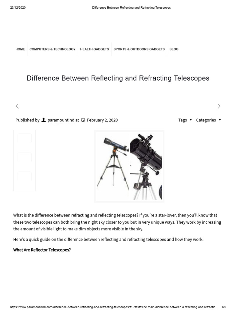 Difference Between Reflecting and Refracting Telescopes | PDF ...