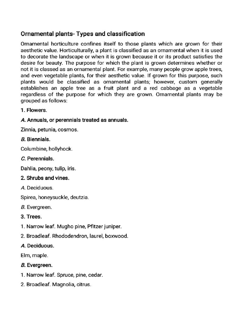 HS Botany Ornamental Plants Types & Classification PDF