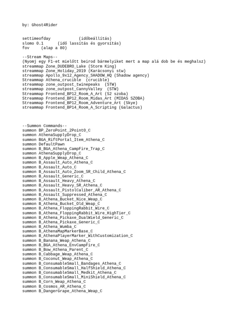Rift Console Parancsok | PDF