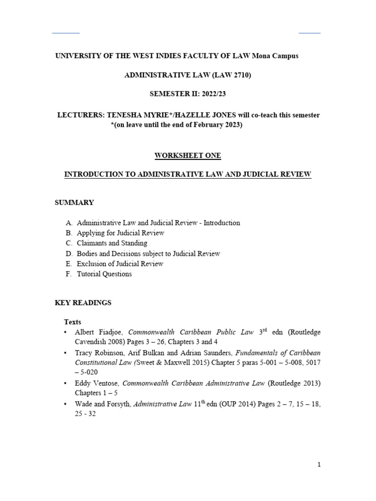 Administrative Law Worksheet 1 Administrative Law and Judicial Review