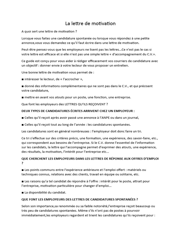 Rédiger une lettre de motivation efficace | PDF | Motivation | Motivant