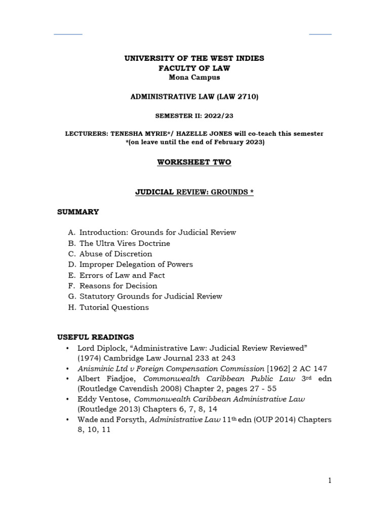 Worksheet 2 Judicial Review Grounds Administrative Law MonaLaw 2022