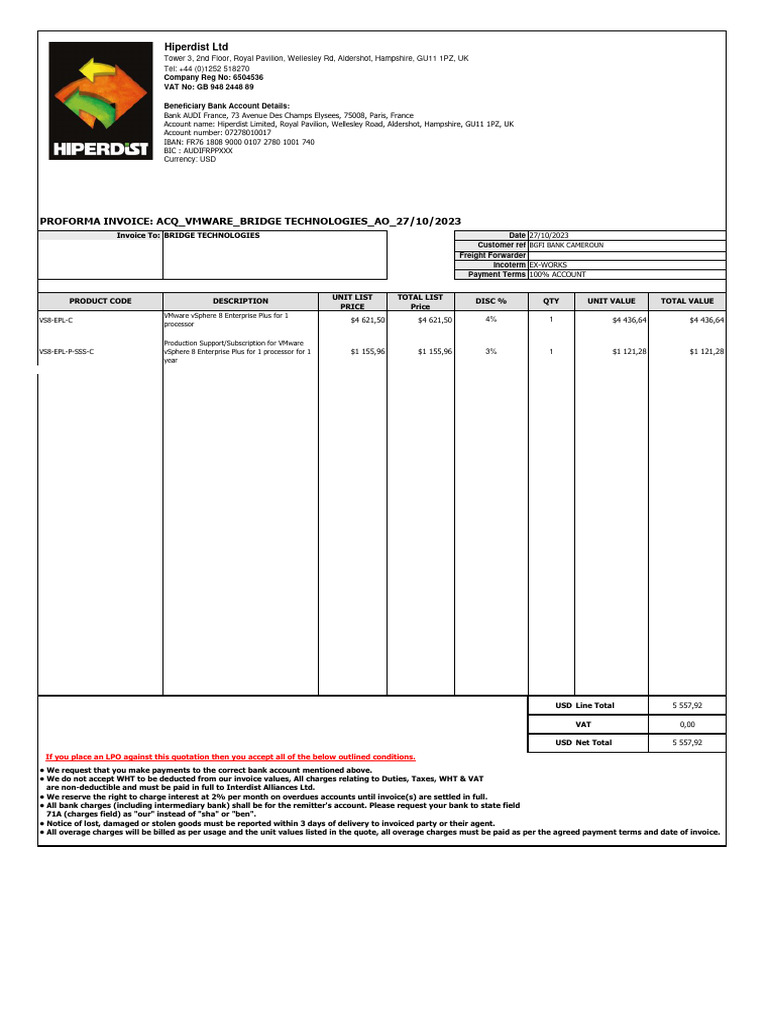 Hiperdist Quote VMW - BRIDGE TECHNOLOGIES - ACQ - Vsphere STD - v8 - V ...
